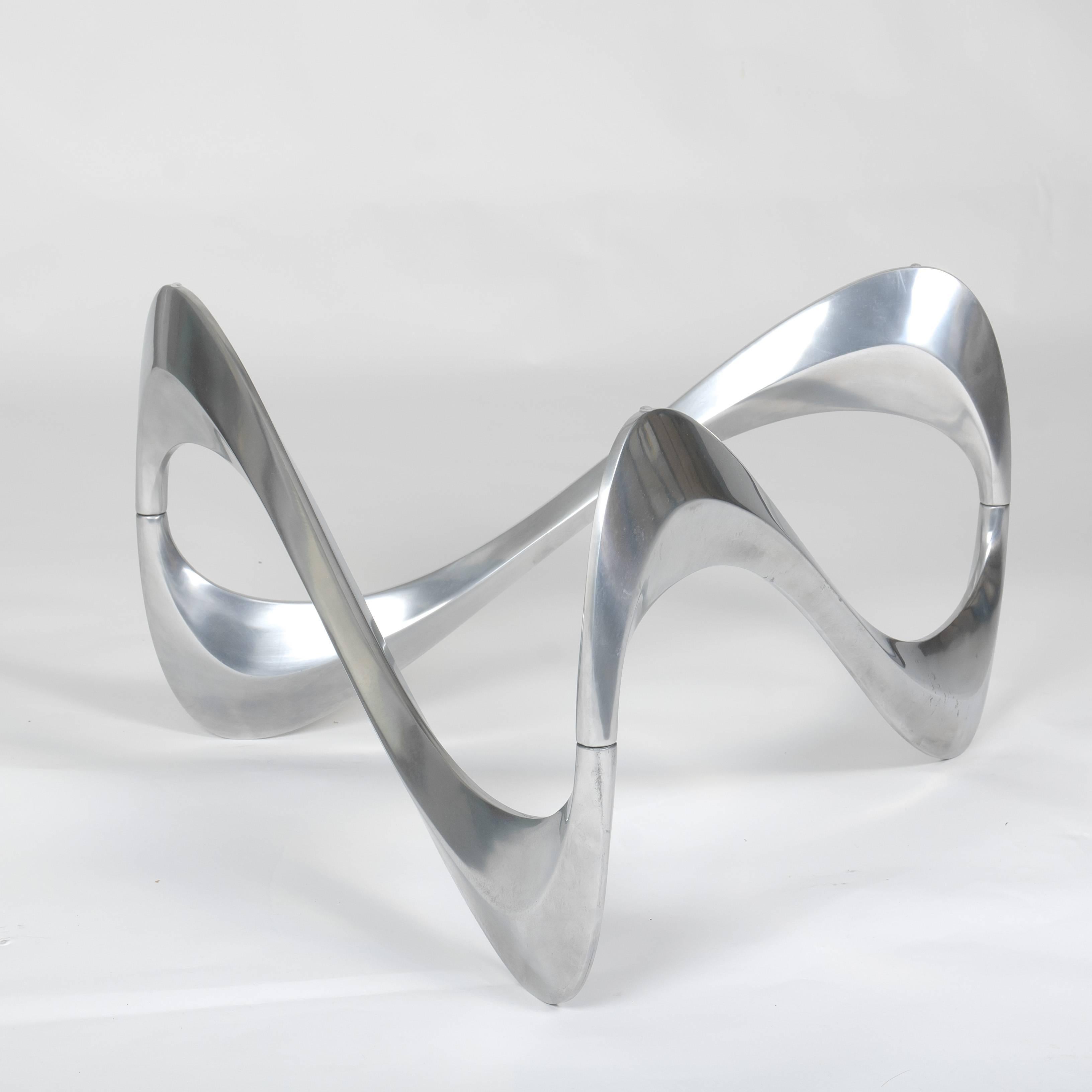 German Knut Hesterberg Aluminum and Glass “Snake” Coffee Table by Ronald Schmitt, 1960s