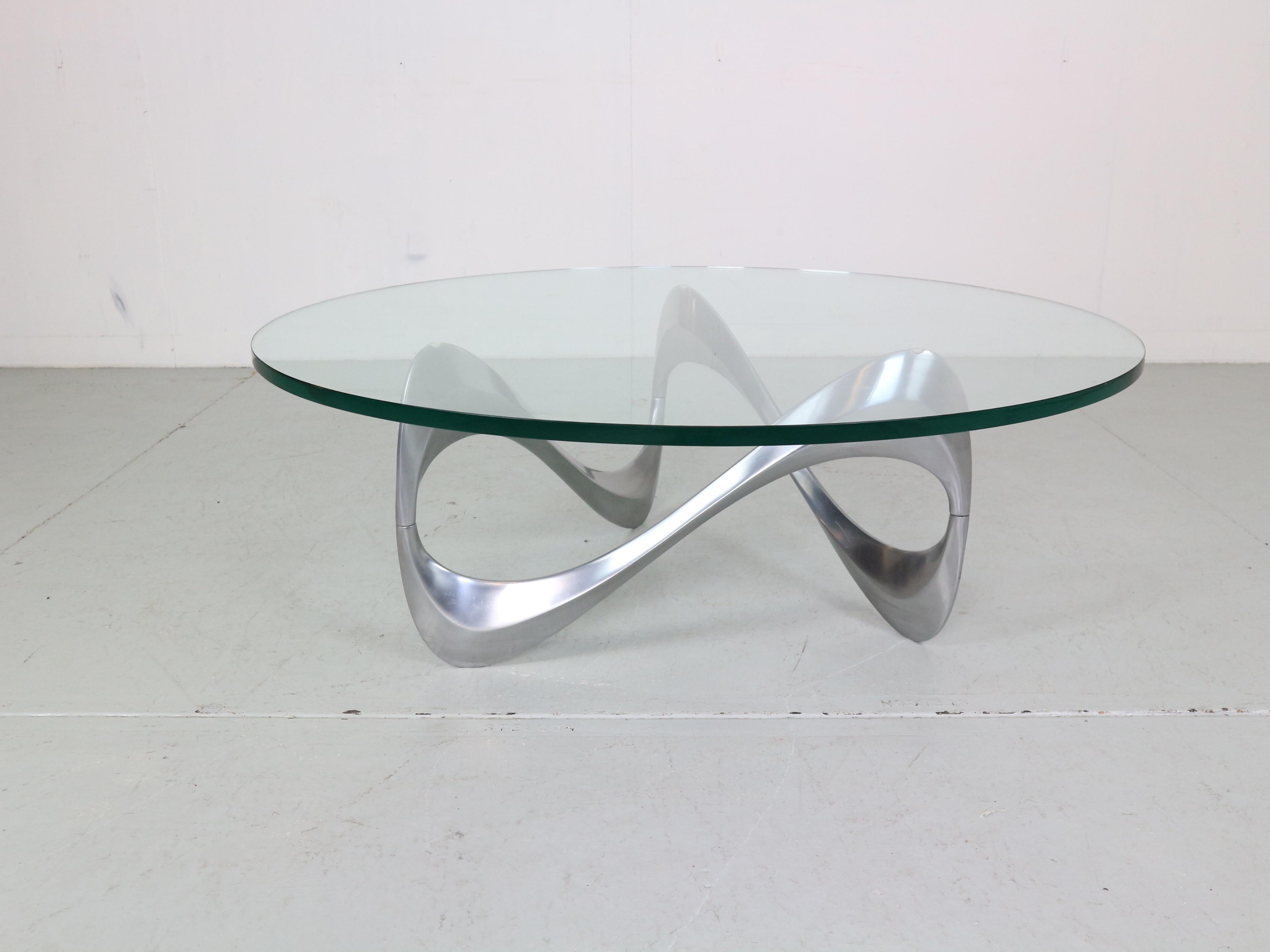 Mid-Century Modern Knut Hesterberg Aluminum& Glass Snake Coffee Table for Ronald Schmitt, 1960