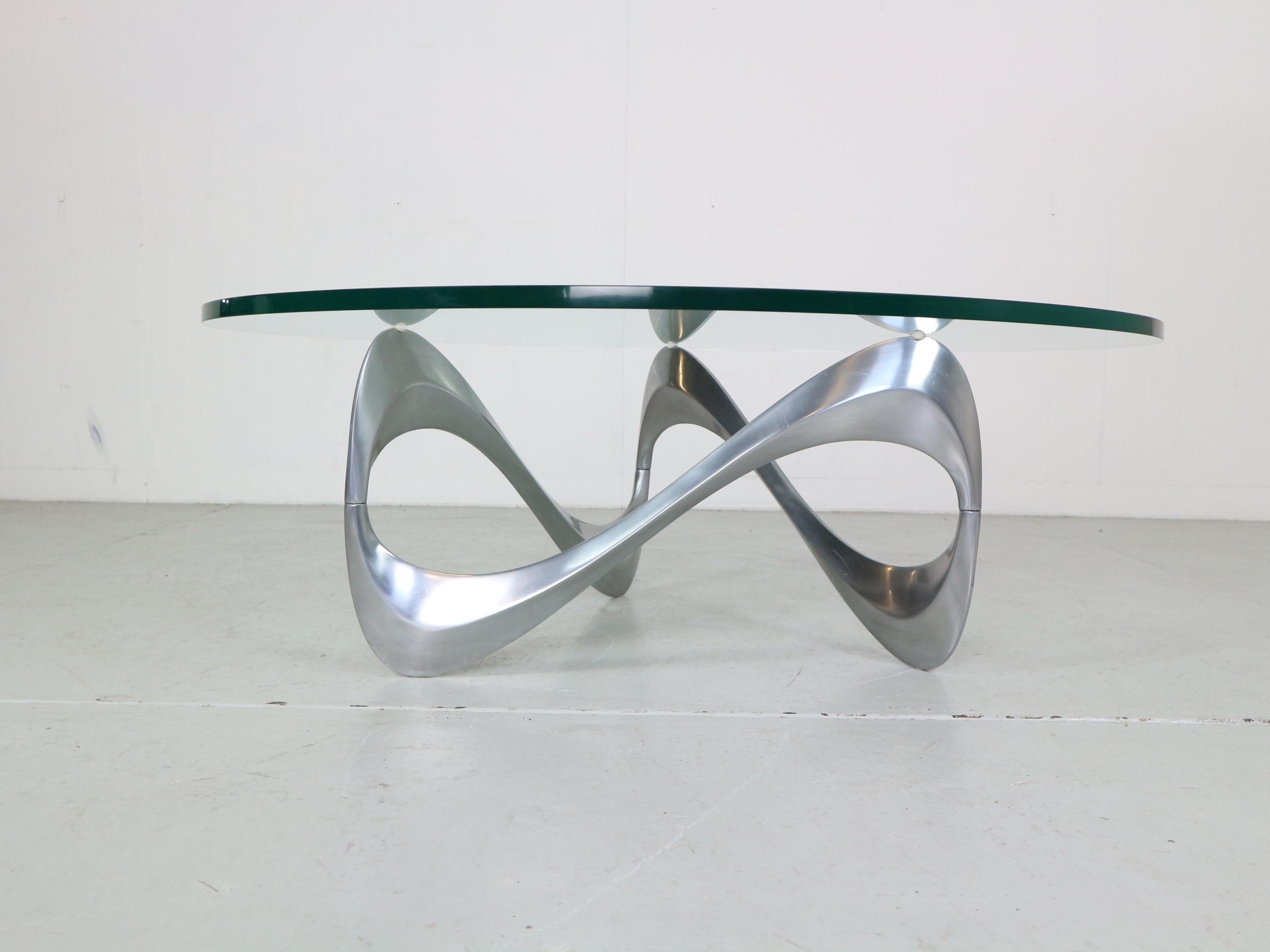 German Knut Hesterberg Aluminum& Glass Snake Coffee Table for Ronald Schmitt, 1960