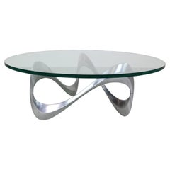 Knut Hesterberg table basse en forme de serpent en aluminium et verre pour Ronald Schmitt, 1960