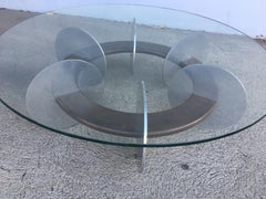 Knut Hesterberg Inspired Round Walnut and Stainless Steel Coffee Table