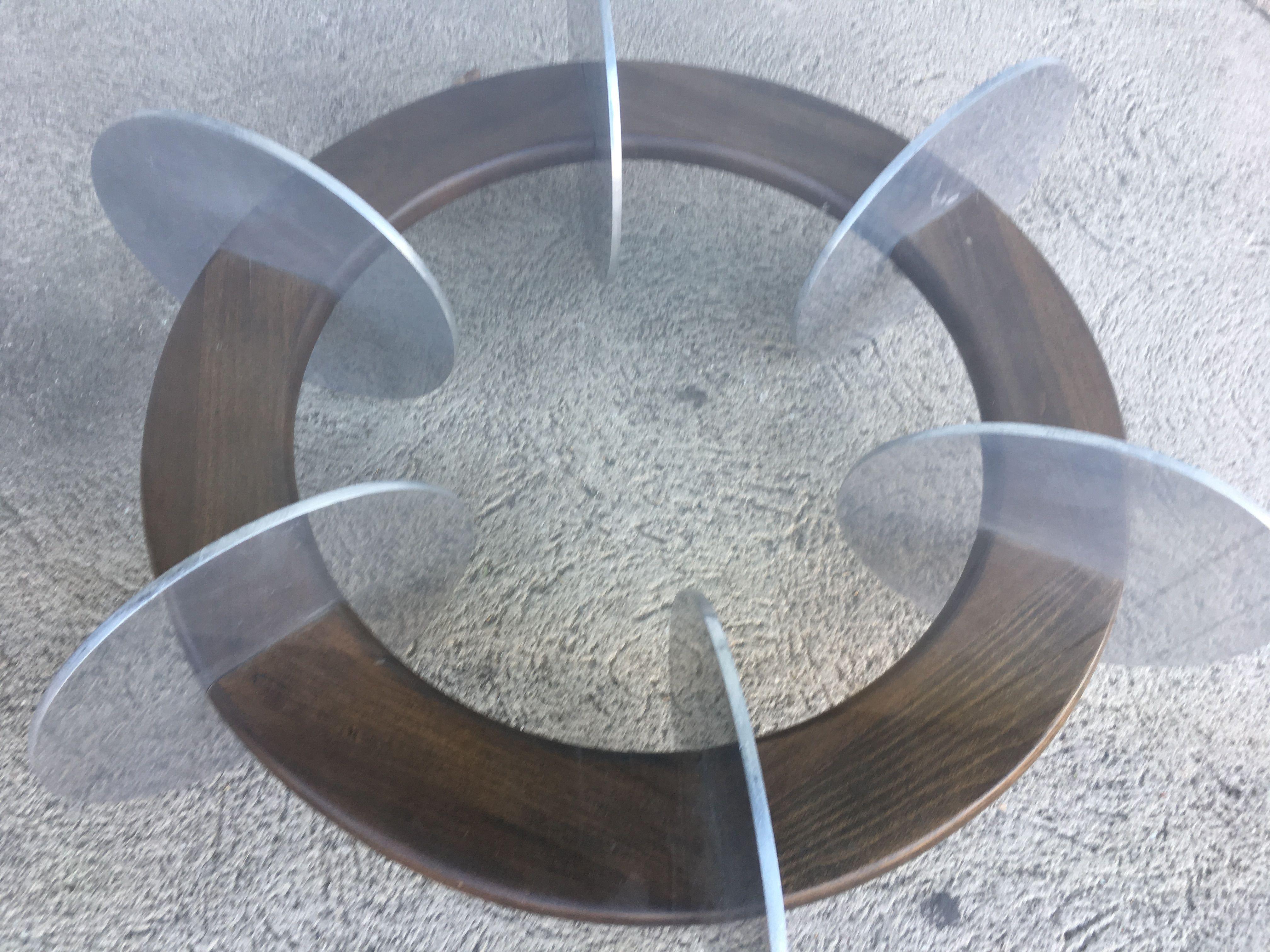 American Knut Hesterberg Inspired Round Walnut and Stainless Steel Coffee Table For Sale