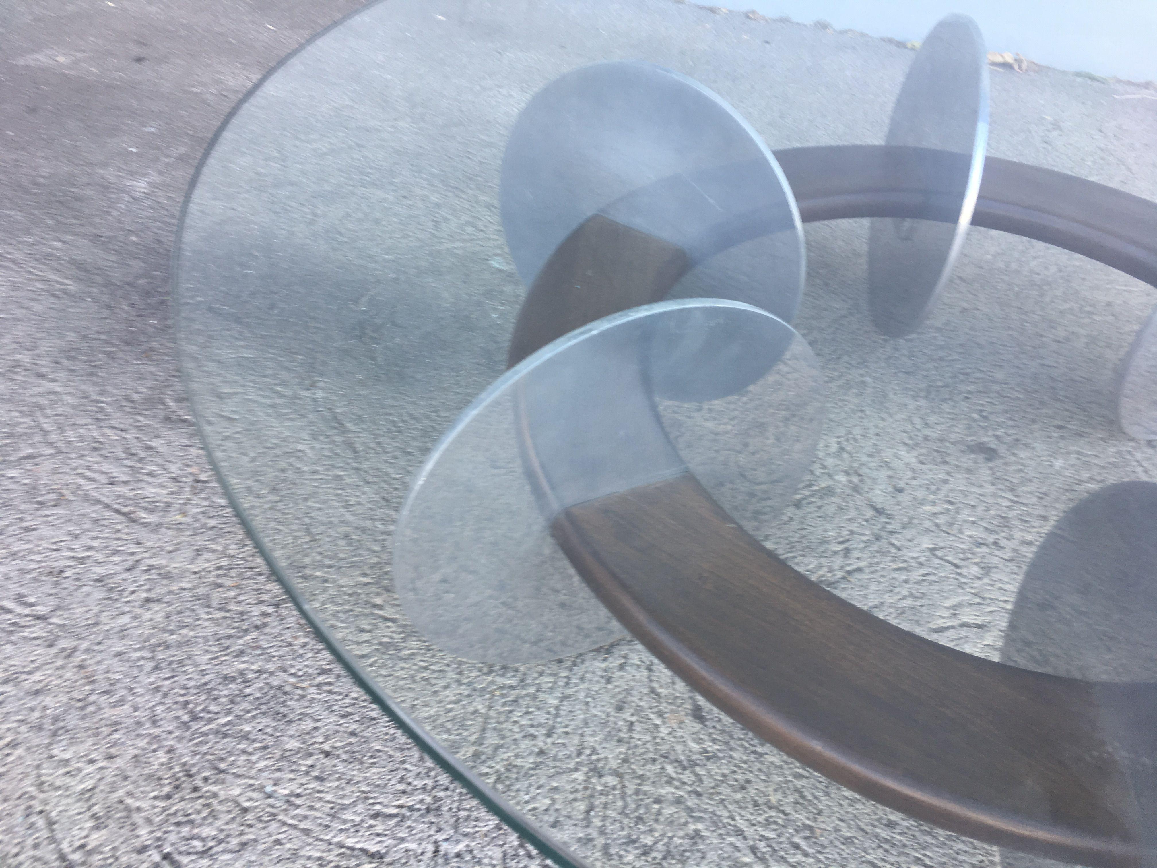 Knut Hesterberg Inspired Round Walnut and Stainless Steel Coffee Table In Excellent Condition For Sale In Van Nuys, CA