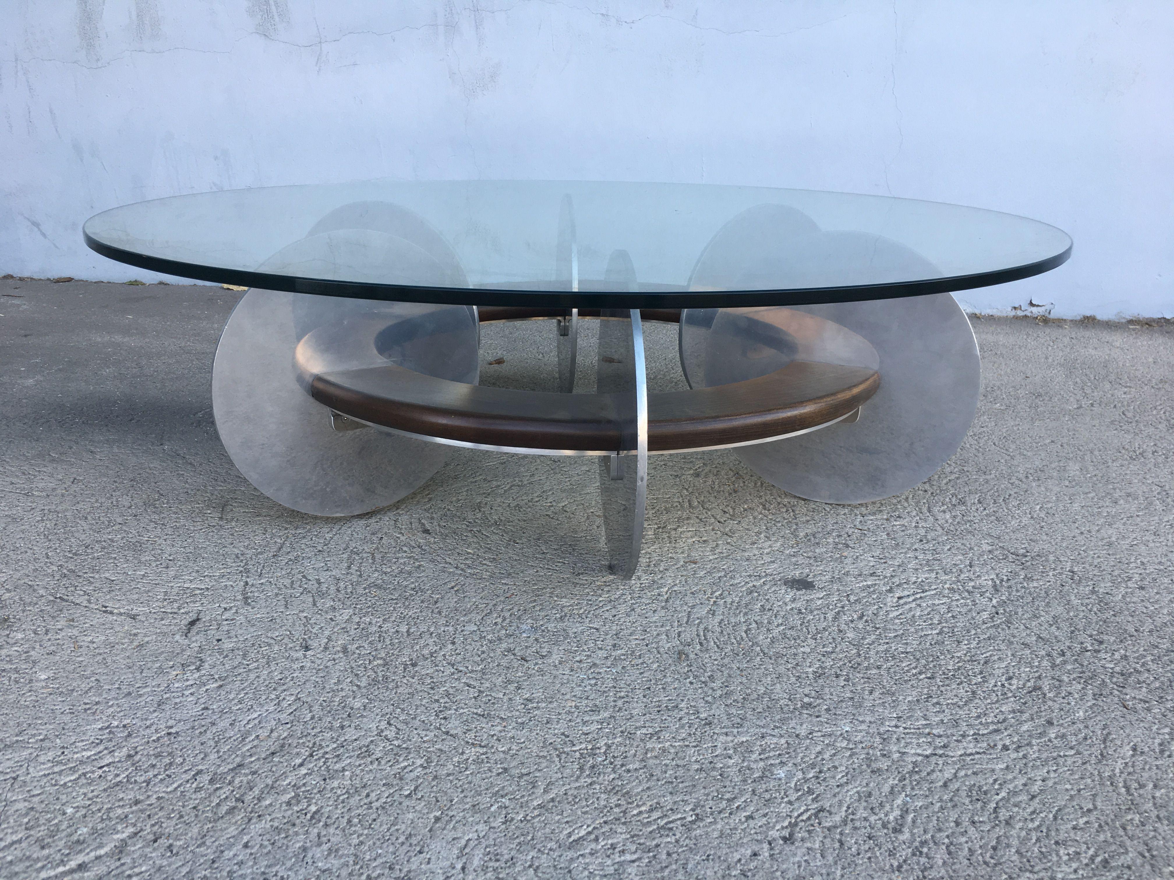Late 20th Century Knut Hesterberg Inspired Round Walnut and Stainless Steel Coffee Table For Sale