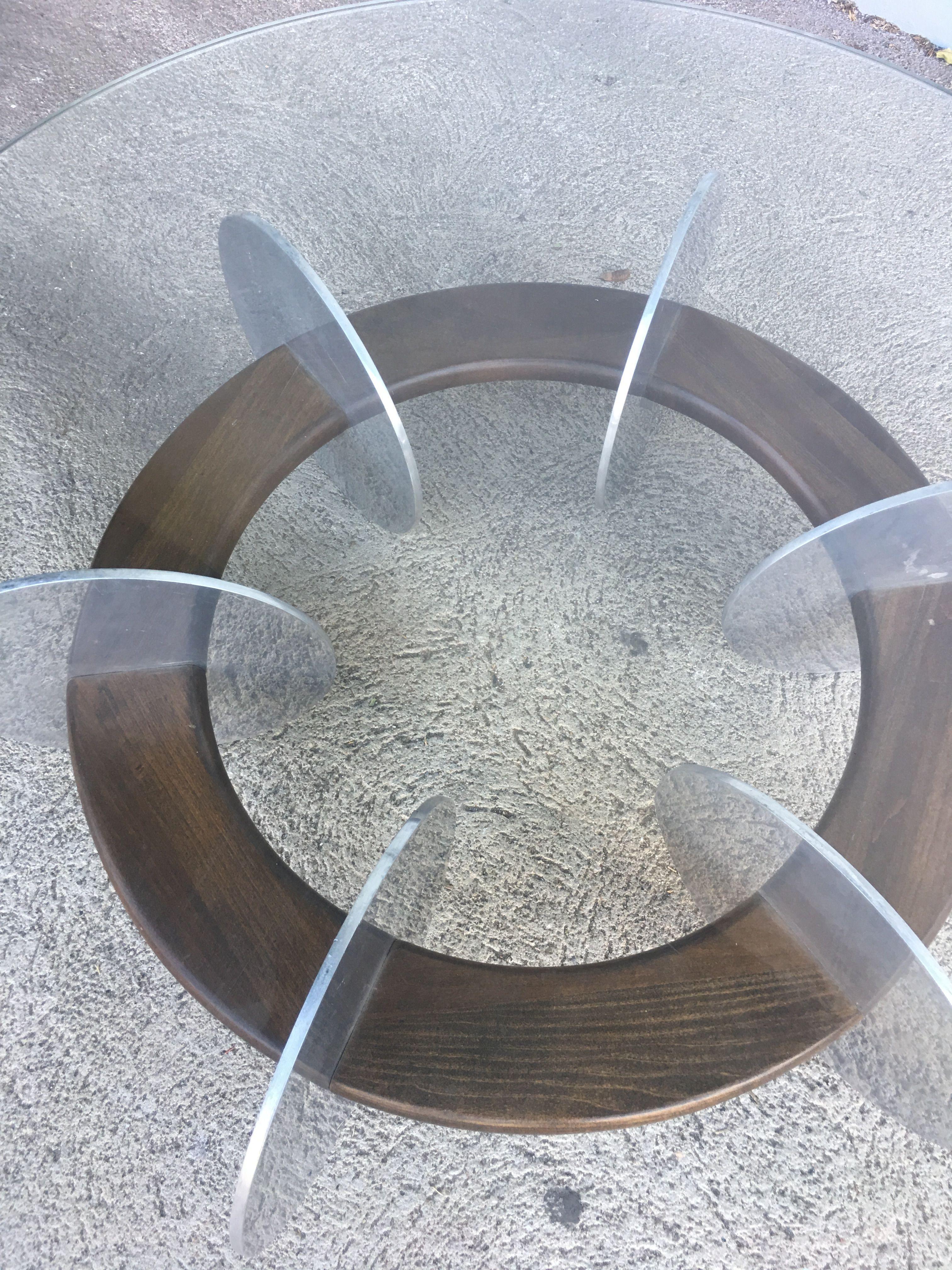 Knut Hesterberg Inspired Round Walnut and Stainless Steel Coffee Table For Sale 1