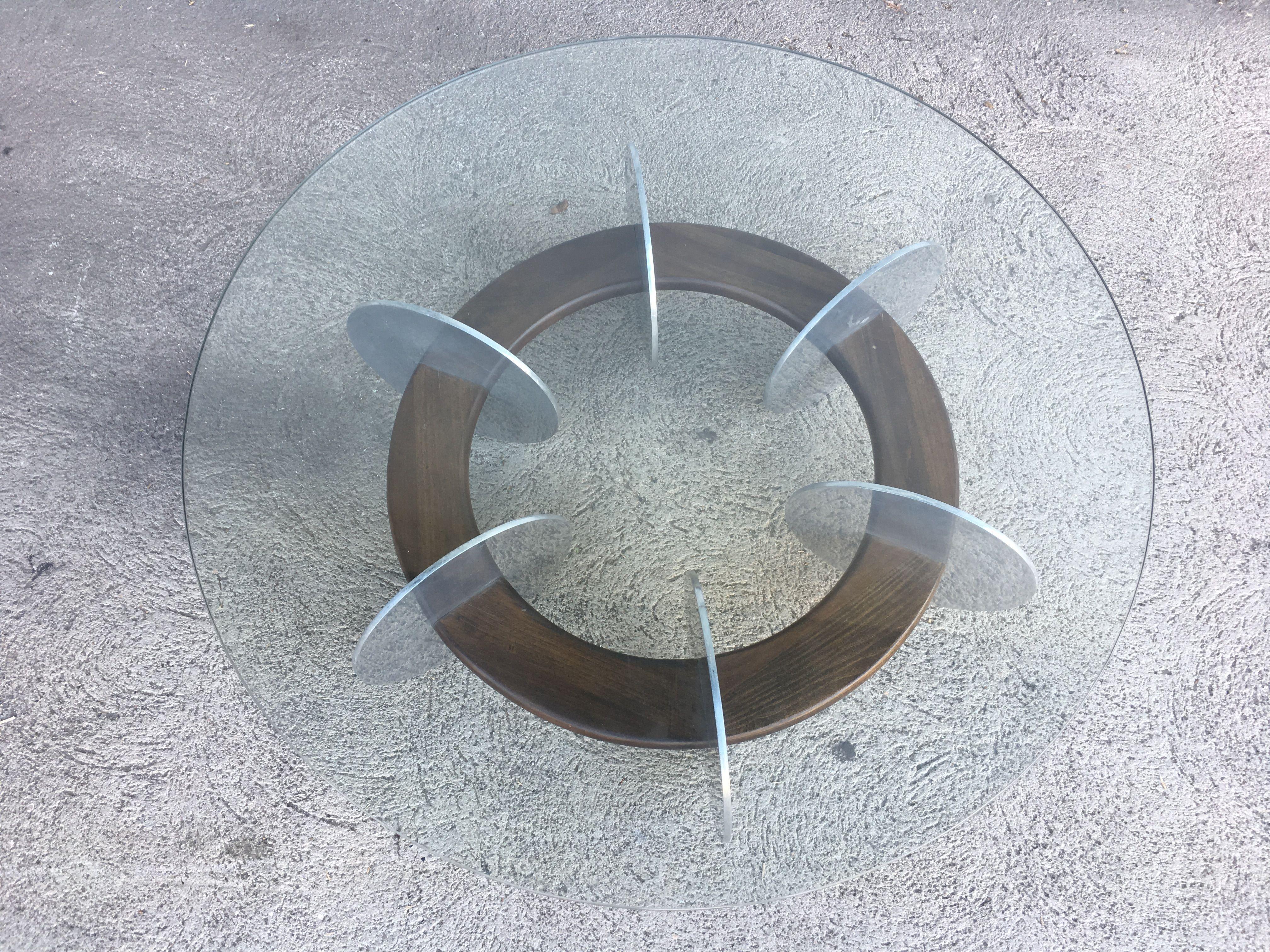 Knut Hesterberg Inspired Round Walnut and Stainless Steel Coffee Table For Sale 2