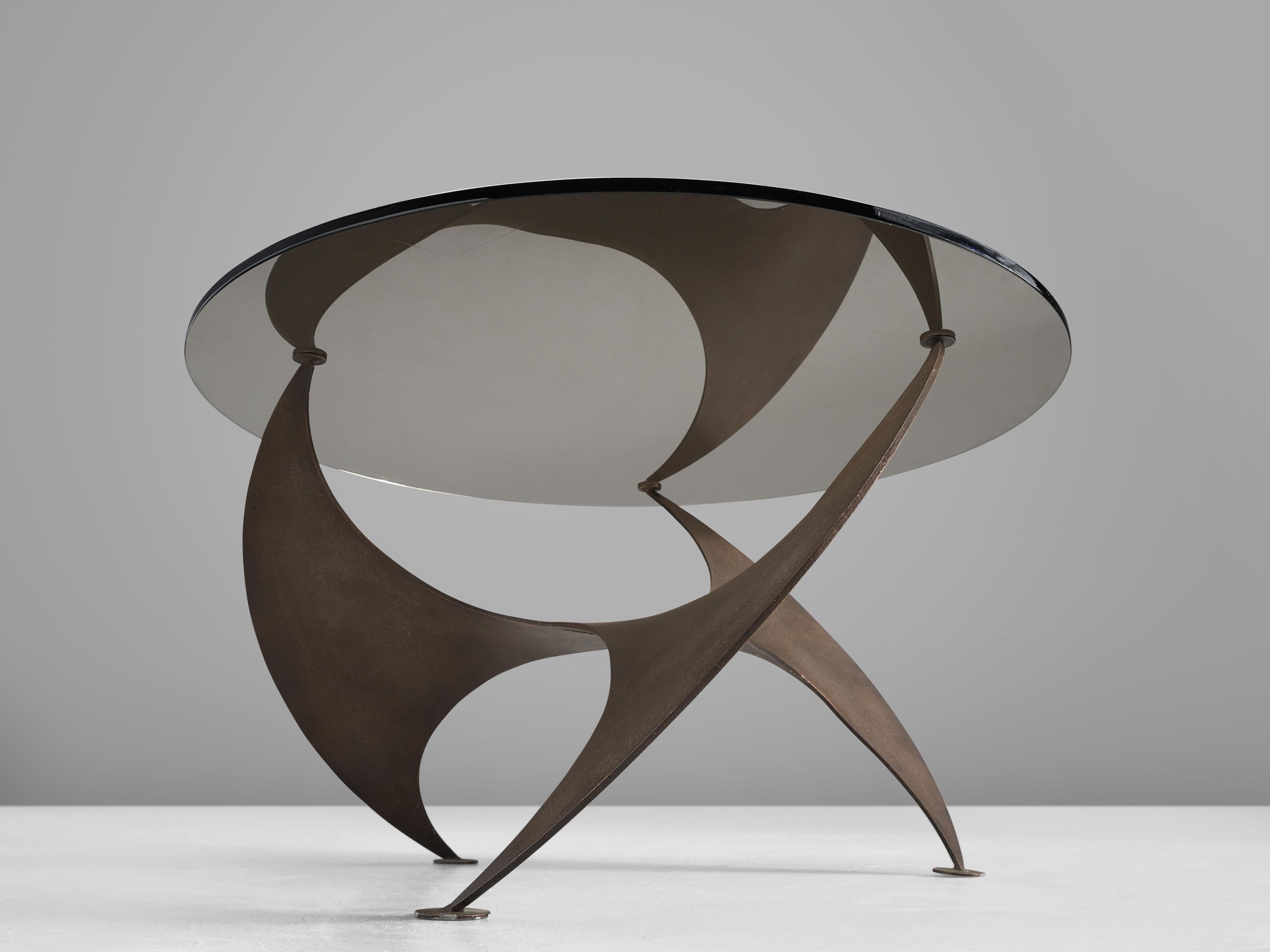 Post-Modern Knut Hesterberg ‘Propeller’ Coffee Table in Bronzed Metal and Glass