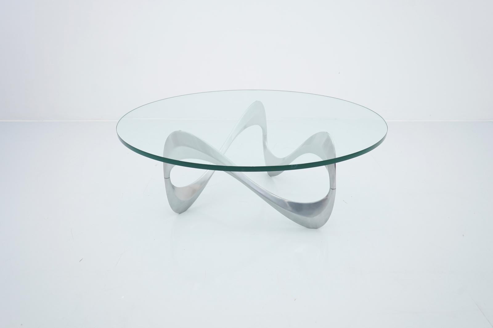 Mid-Century Modern Knut Hesterberg Snake Coffee Table in Aluminum and Glass, Germany, 1960s