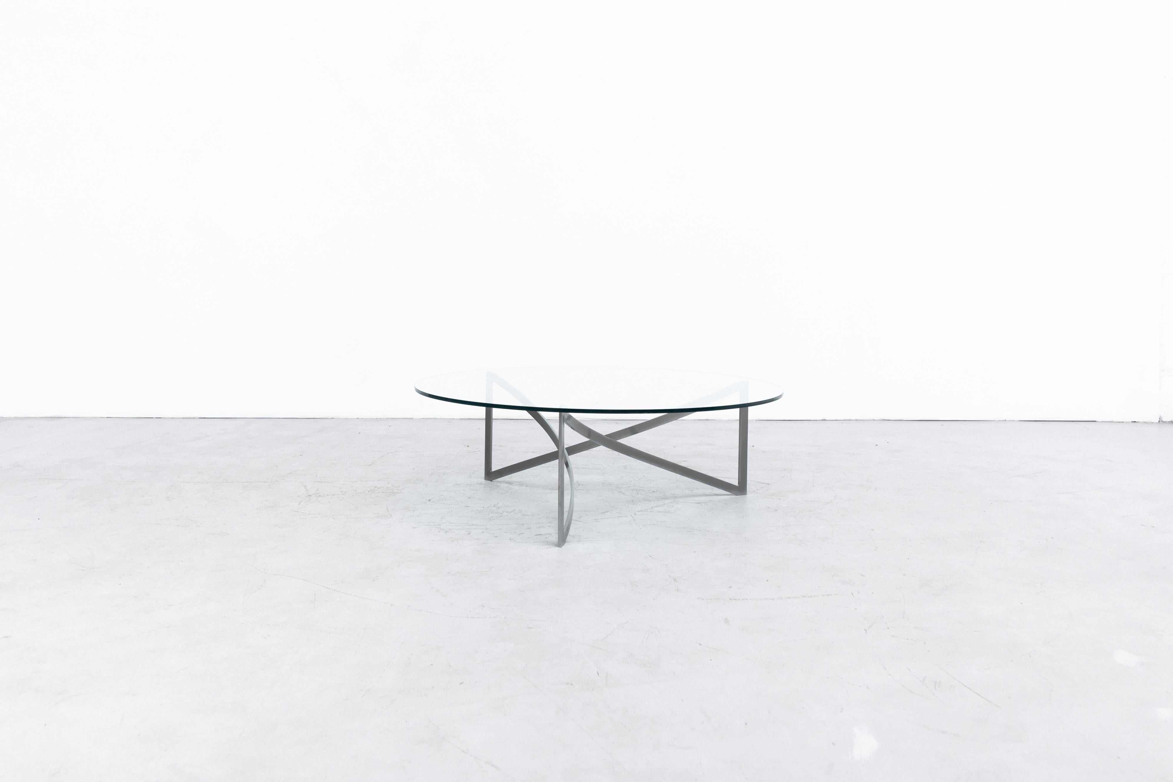 Brushed Knut Hesterberg Style Steel and Glass Coffee Table