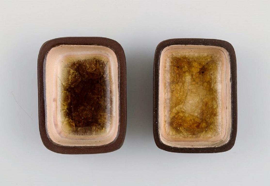 Danish Knut Paul, Seven Small Bowls in Glazed Stoneware, Beautiful Polychrome Glaze For Sale