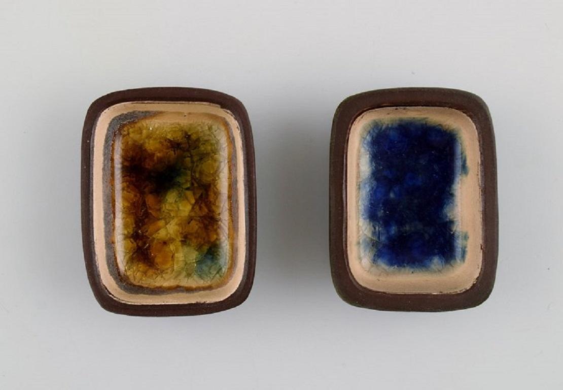Scandinavian Modern Knut Paul, Six Small Bowls in Glazed Stoneware, Beautiful Polychrome Glaze