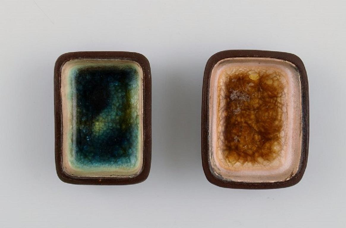 Scandinavian Modern Knut Paul, Six Small Bowls in Glazed Stoneware, Beautiful Polychrome Glaze For Sale