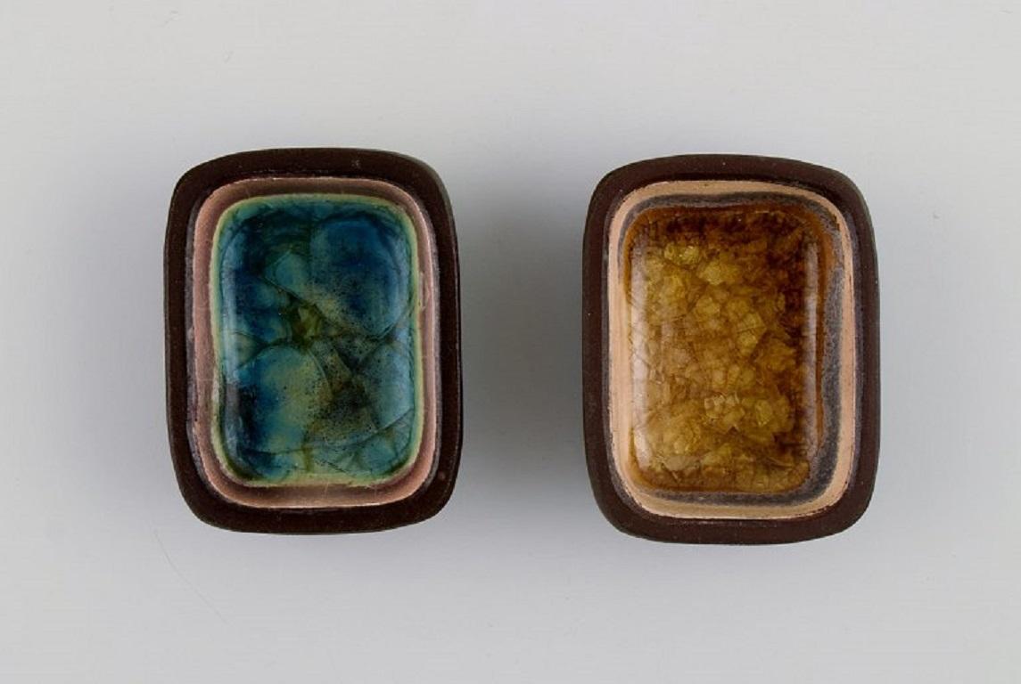 Danish Knut Paul, Six Small Bowls in Glazed Stoneware, Beautiful Polychrome Glaze