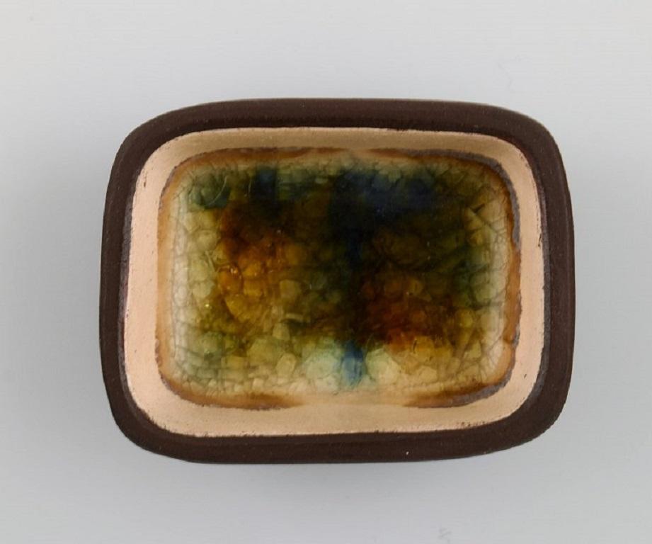 20th Century Knut Paul, Six Small Bowls in Glazed Stoneware, Beautiful Polychrome Glaze For Sale