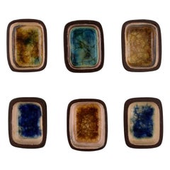 Knut Paul, Six Small Bowls in Glazed Stoneware, Beautiful Polychrome Glaze