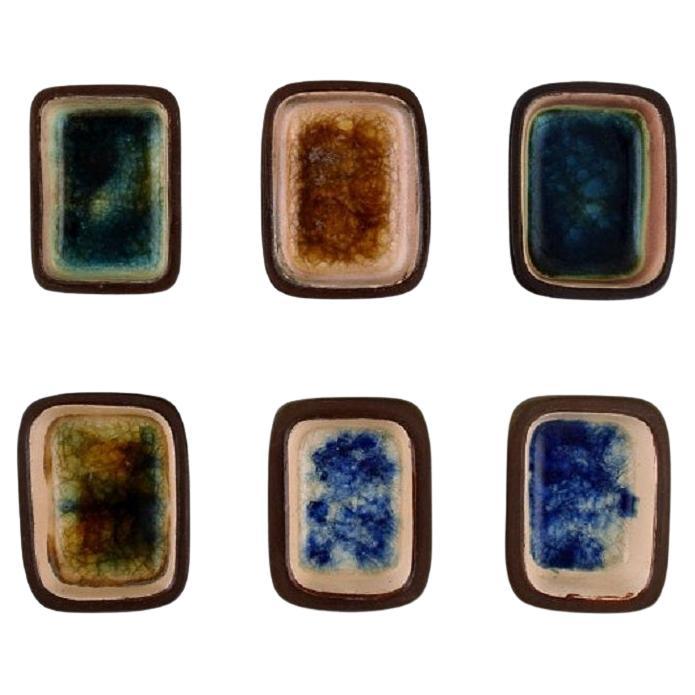 Knut Paul, Six Small Bowls in Glazed Stoneware, Beautiful Polychrome Glaze For Sale