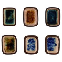 Knut Paul, Six Small Bowls in Glazed Stoneware, Beautiful Polychrome Glaze