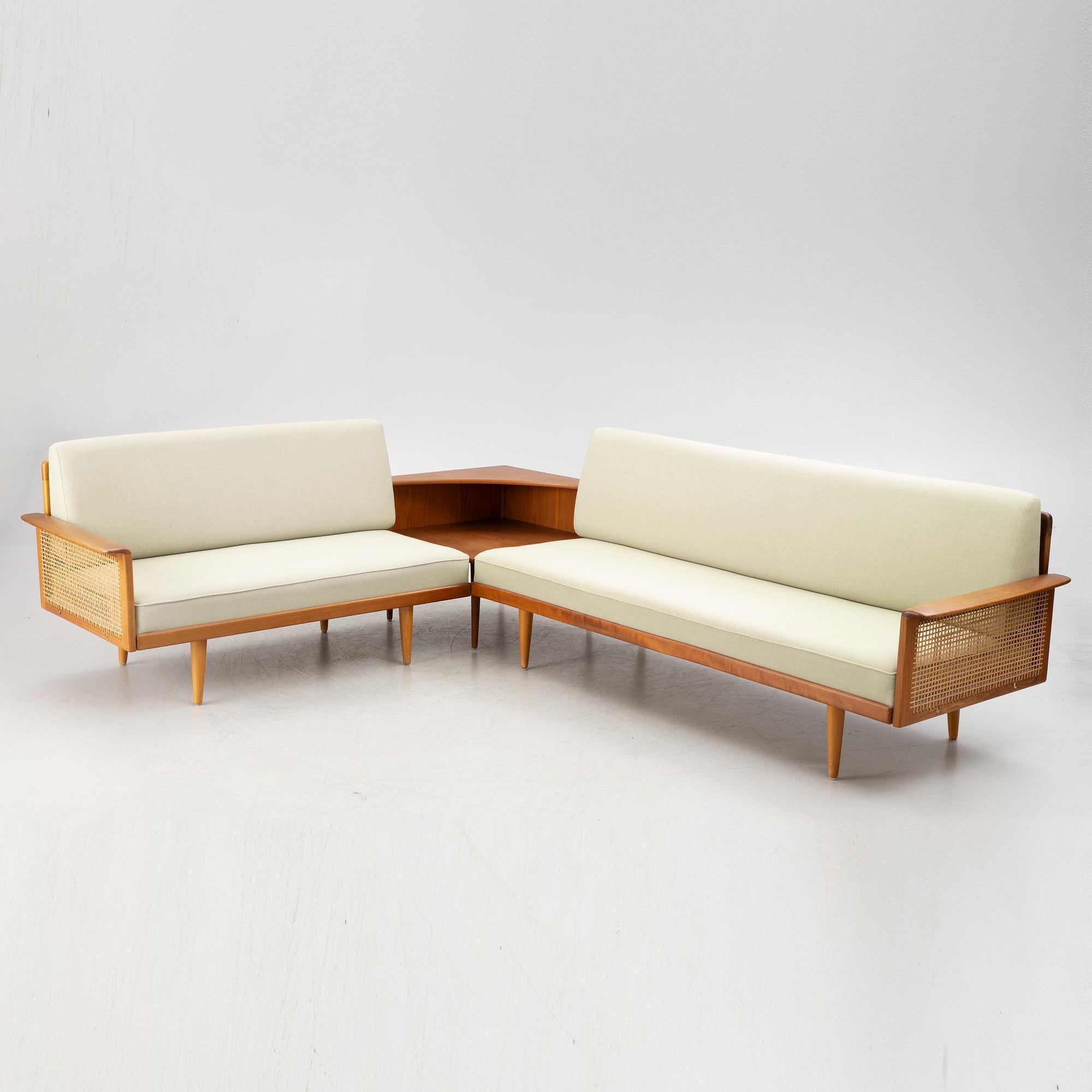 Rattan Peter Hivdt Style Teak corner sofas model 610, Vatne Møbler AS, Norway 1960 For Sale