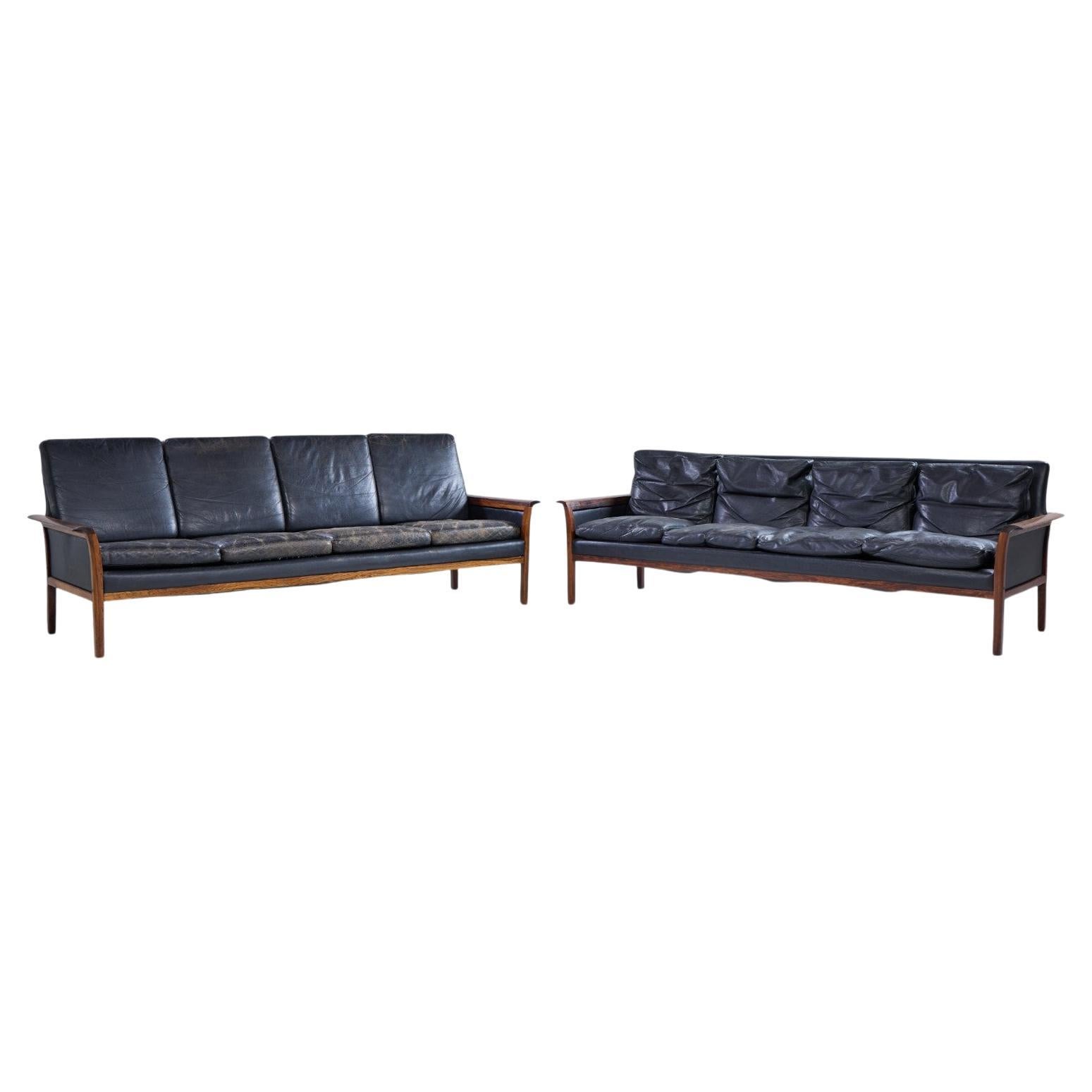 Knut Saeter for Vatne Møbler Mid Century Norwegian Rosewood, Leather Sofa - Pair