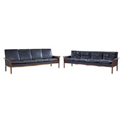 Knut Saeter for Vatne Møbler Mid Century Norwegian Rosewood, Leather Sofa - Pair