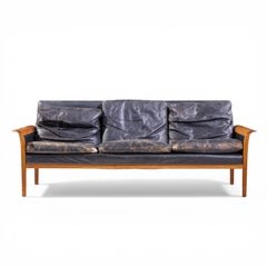 Knut Sæter for Vatne Møbler Mid Century Norwegian Teak and Leather Loveseat Sofa