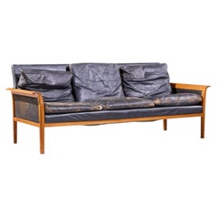 Knut Sæter for Vatne Møbler Mid Century Norwegian Teak and Leather Loveseat Sofa