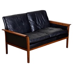 Knut Saeter pour Vatne Mobler Canapé en cuir noir et bois de rose Couch