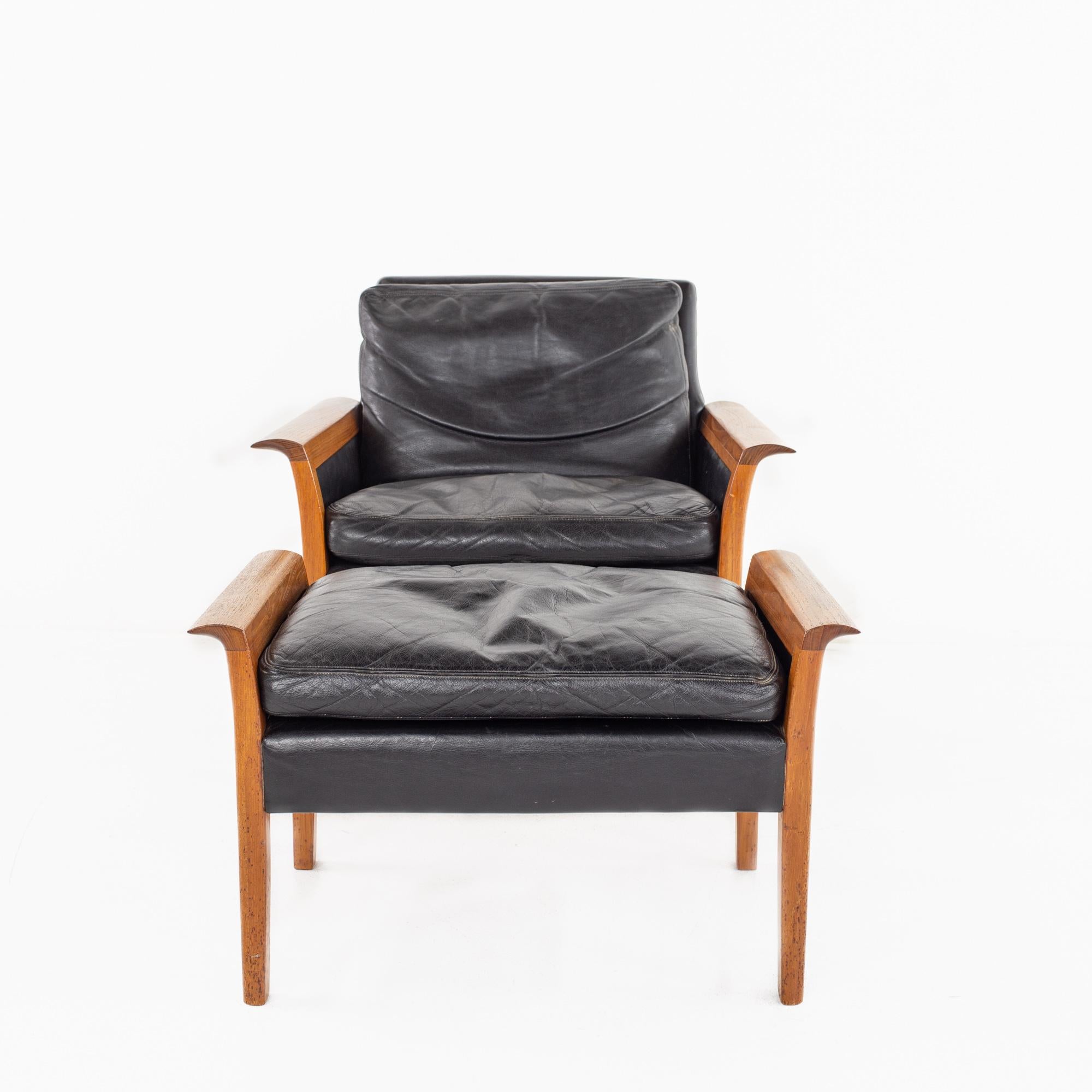 Knut Sæter for Vatne Mobler MCM Teak and Black Leather Chair and Ottoman Set 7