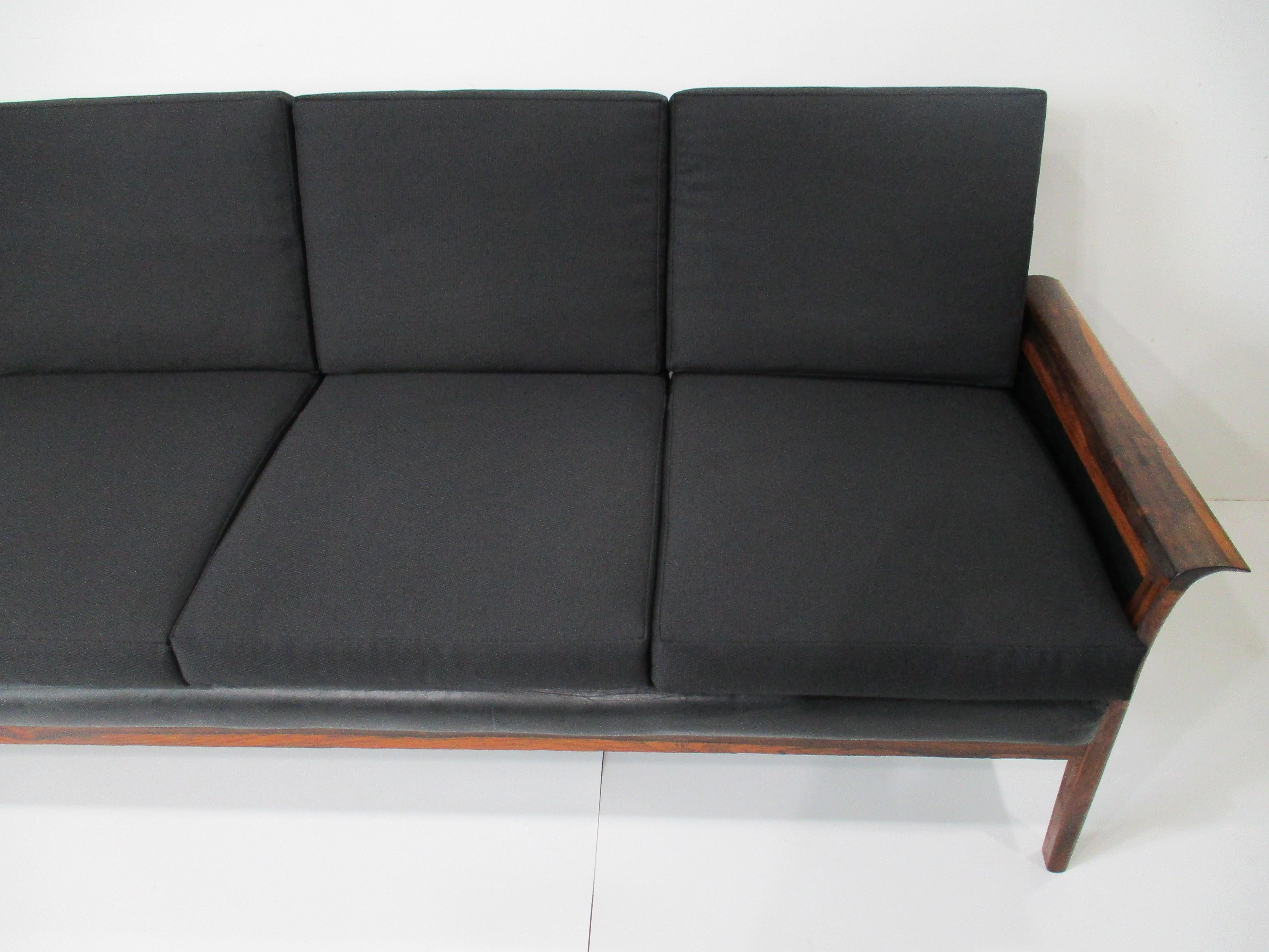 Norwegian Knut Saeter Rosewood Upholstered Sofa for Hans Olsen Norway