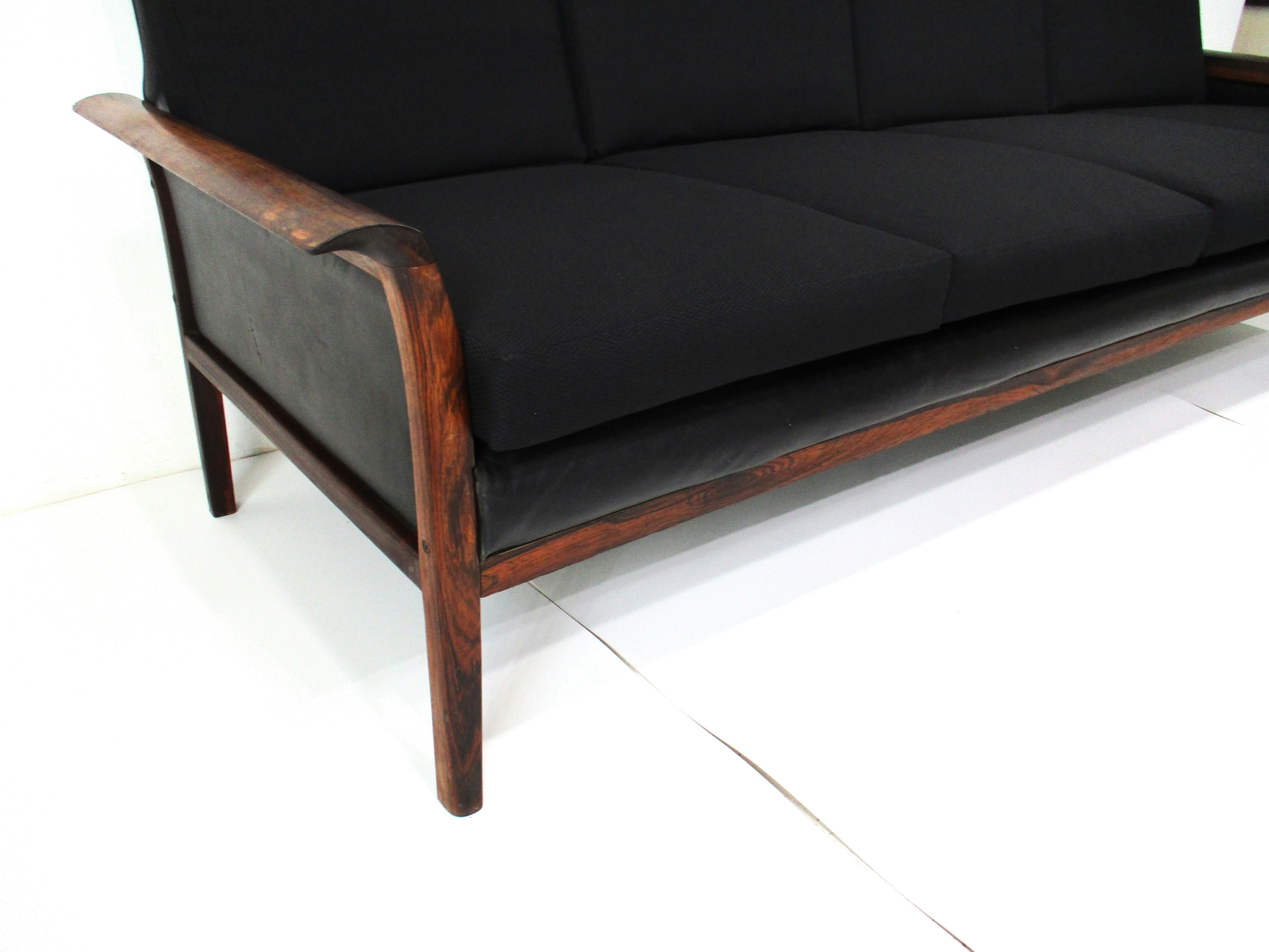 Knut Saeter Rosewood Upholstered Sofa for Hans Olsen Norway In Good Condition In Cincinnati, OH