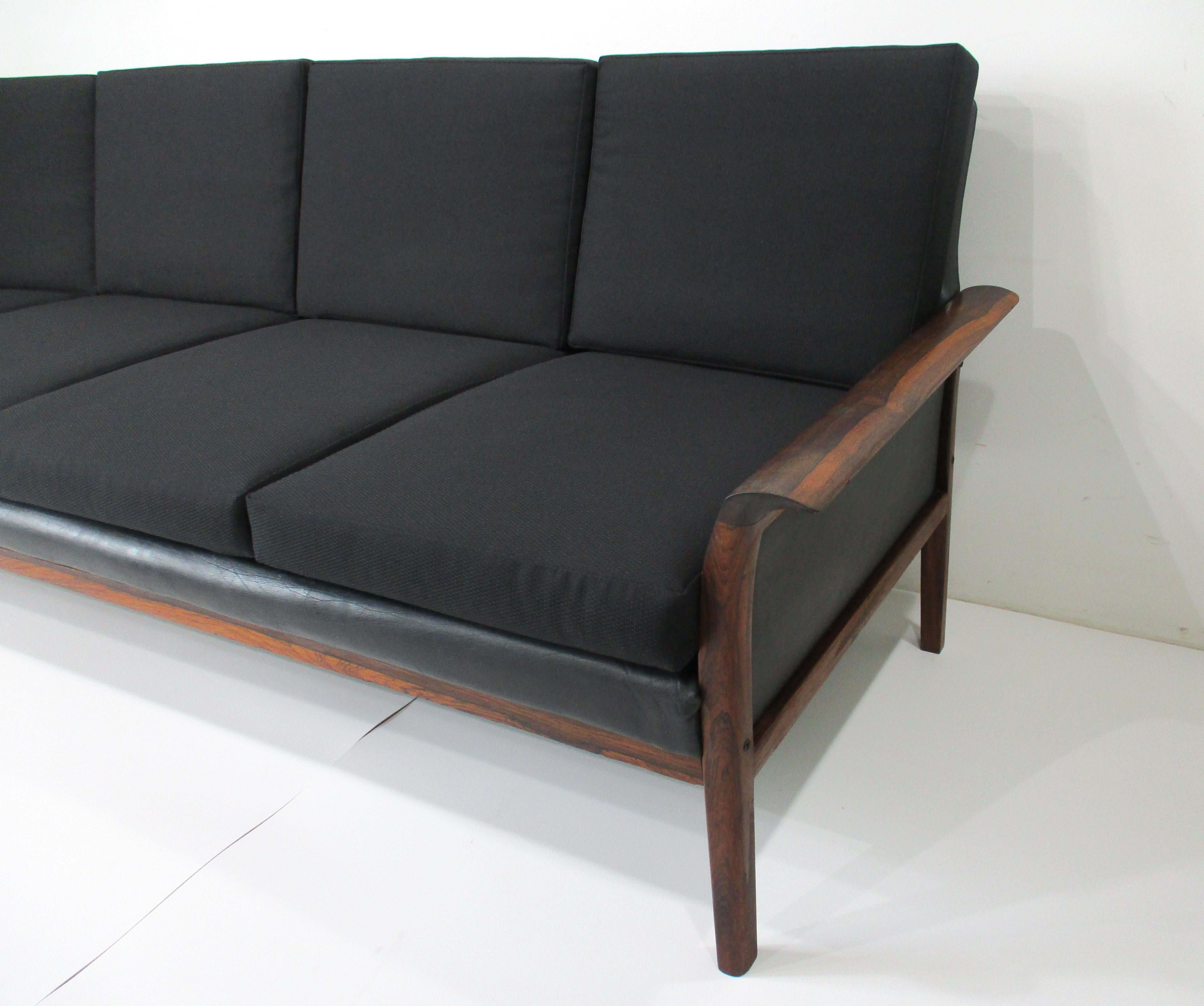 20th Century Knut Saeter Rosewood Upholstered Sofa for Hans Olsen Norway