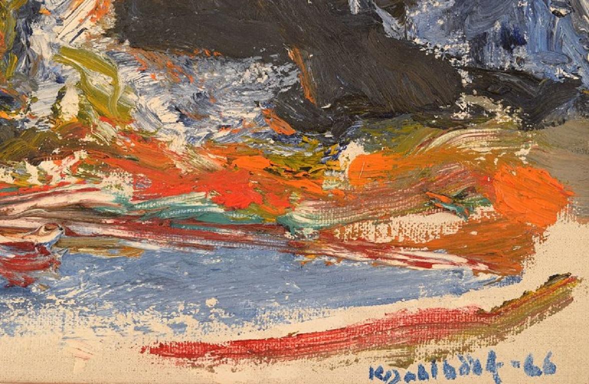 Knut Yngve Dahlbäck, Sweden, Oil on Canvas, Abstract Composition In Excellent Condition For Sale In Copenhagen, DK
