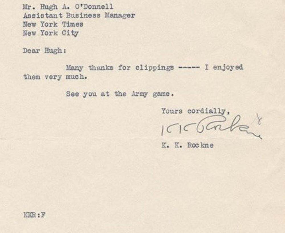 Knute Rockne: signierte Briefcollage (Frühes 20. Jahrhundert) im Angebot