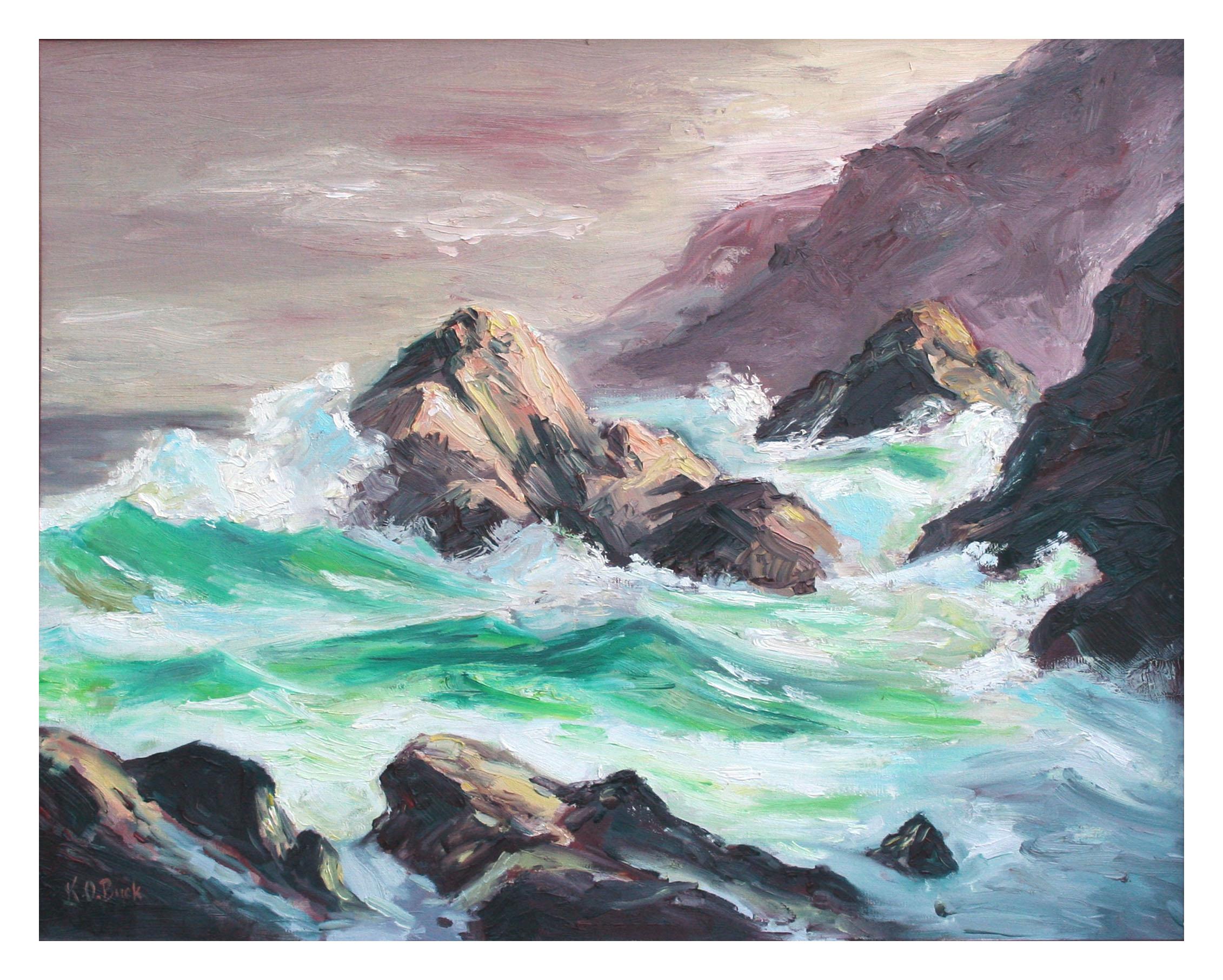 California Coastal Waves Seascape Original Oil on Canvas - Painting by K.O. Buck