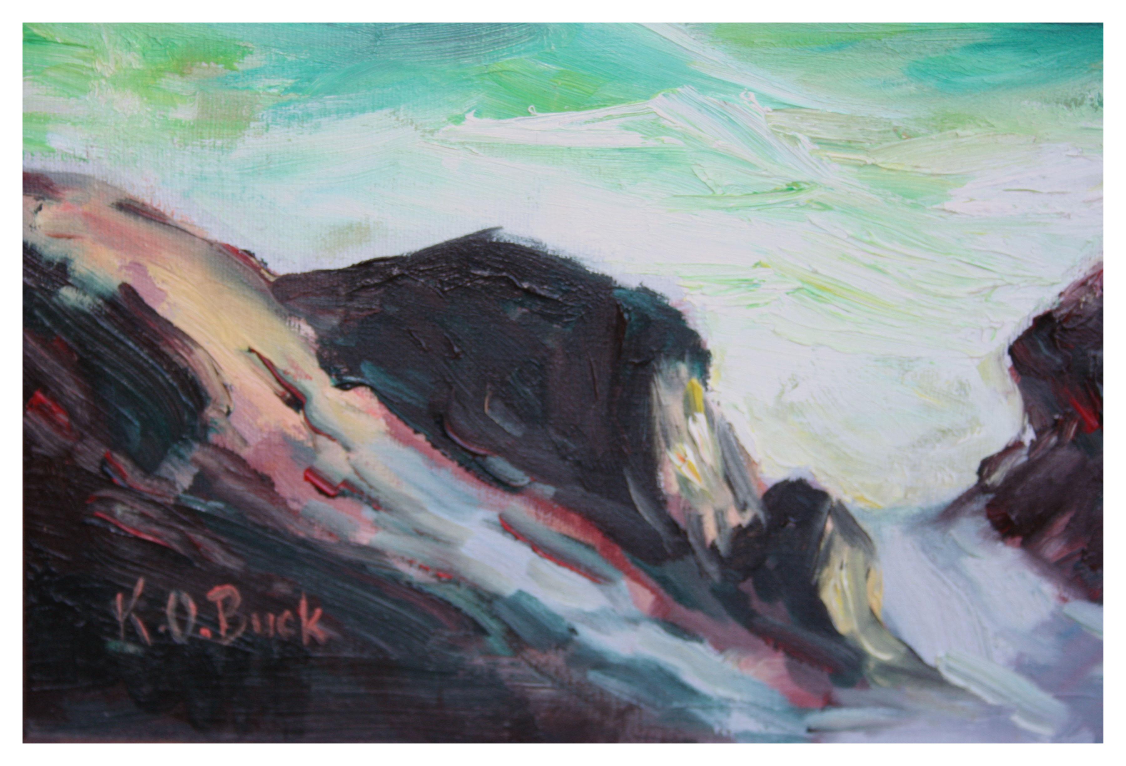 California Coastal Waves Seascape Original Oil on Canvas

Paysage marin classique de Californie représentant des vagues côtières s'écrasant sur les rochers, réalisé par l'artiste K.O. Buck (américain, XXe siècle) de San Mateo. Des nuances