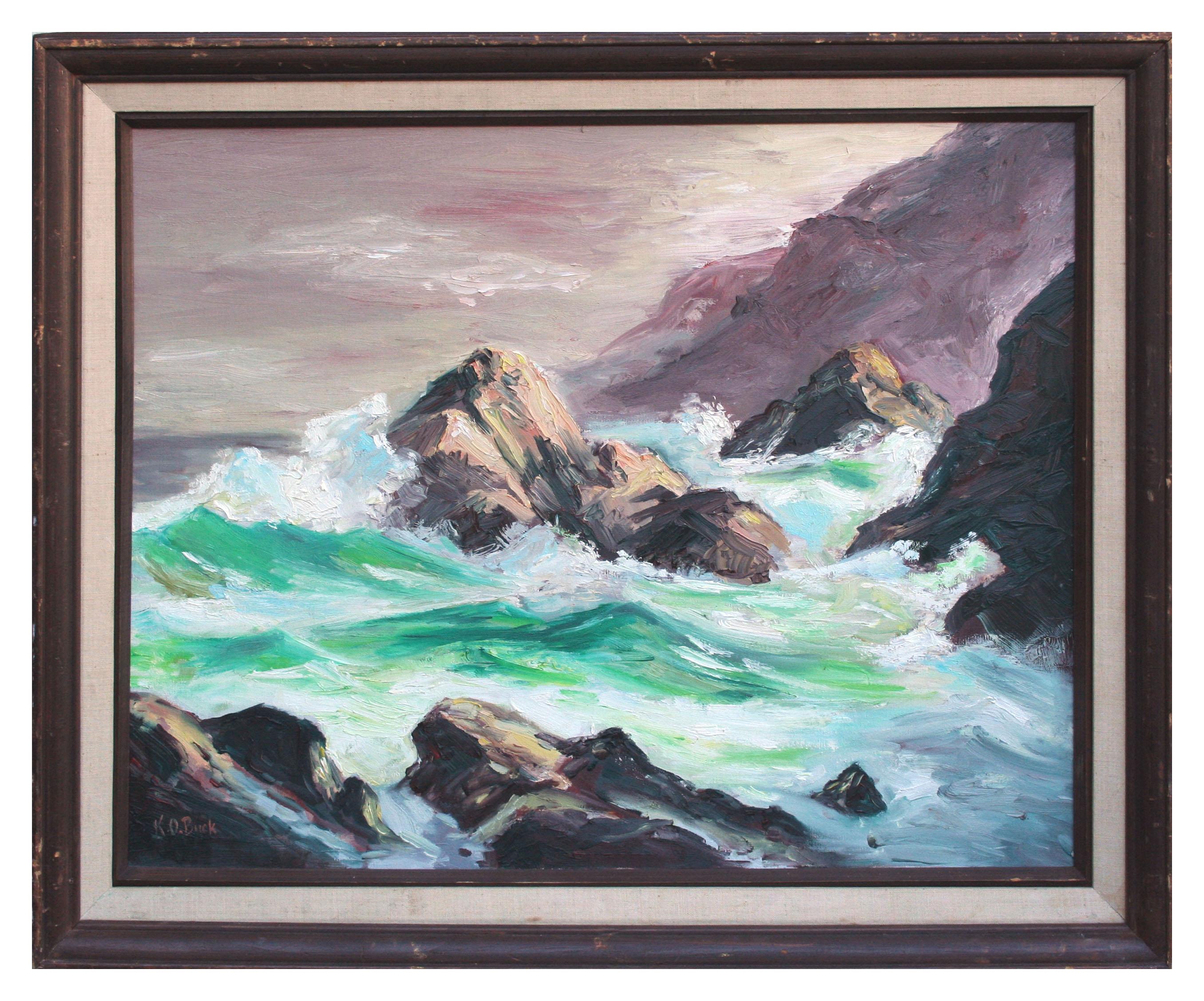 Landscape Painting K.O. Buck - California Coastal Waves Seascape Original Oil on Canvas