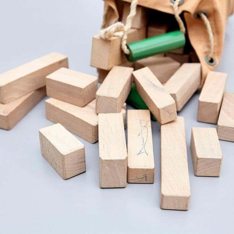 Dutch Ko Verzuu for Ado, Mid-Century Modern, Wood Blocks Construction Netherlands Toy For Sale