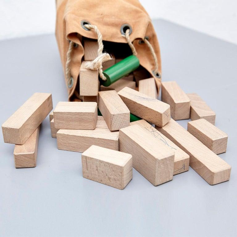 Canvas Ko Verzuu for Ado, Mid-Century Modern, Wood Blocks Construction Netherlands Toy For Sale