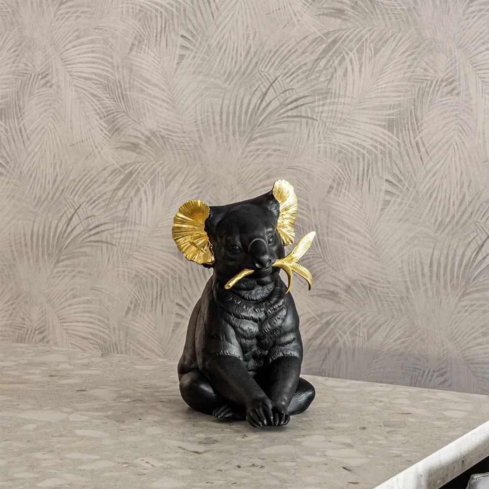 Porcelaine Sculpture en Koa et Eucalyptus or et noir en vente