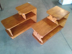 Pair of 2 Tiered Hand Carved Koa Wood End Tables Tiki