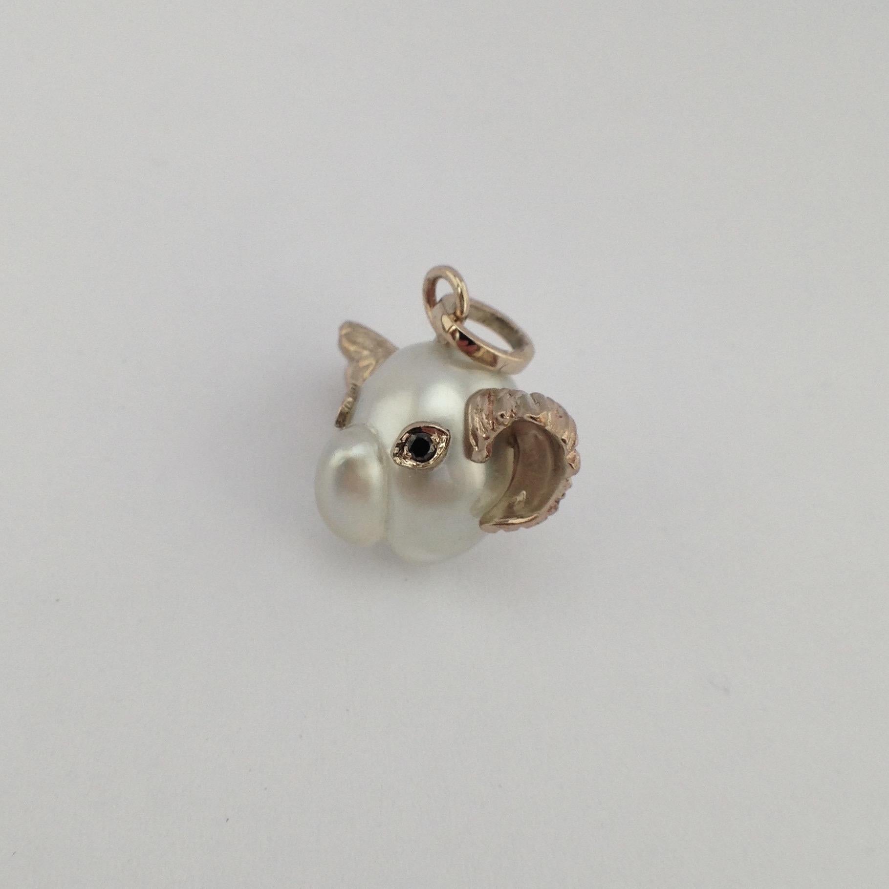 Artisan Koala Australian Pearl Black Diamond 18 Karat White Gold Pendant or Necklace 