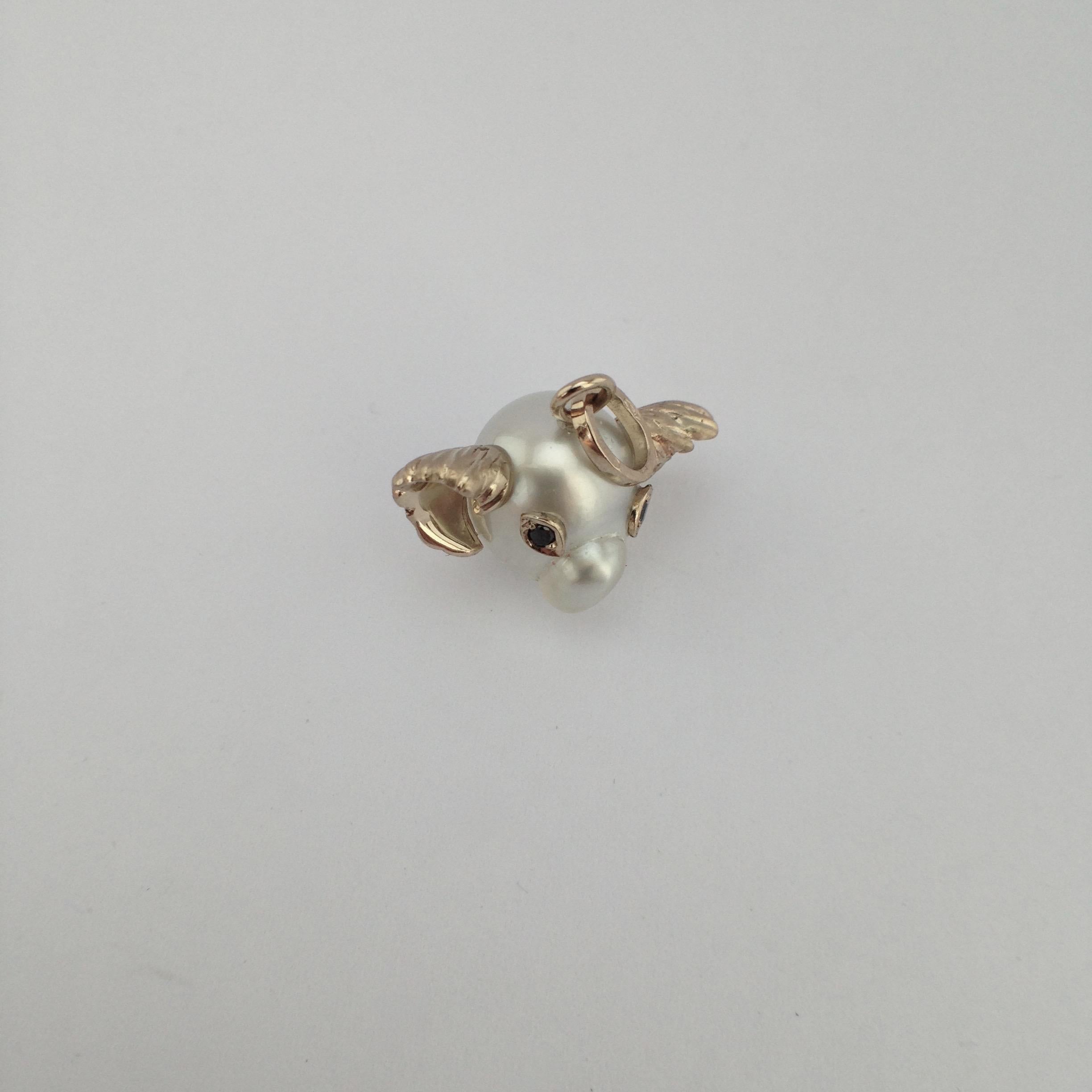 Women's Koala Australian Pearl Black Diamond 18 Karat White Gold Pendant or Necklace 