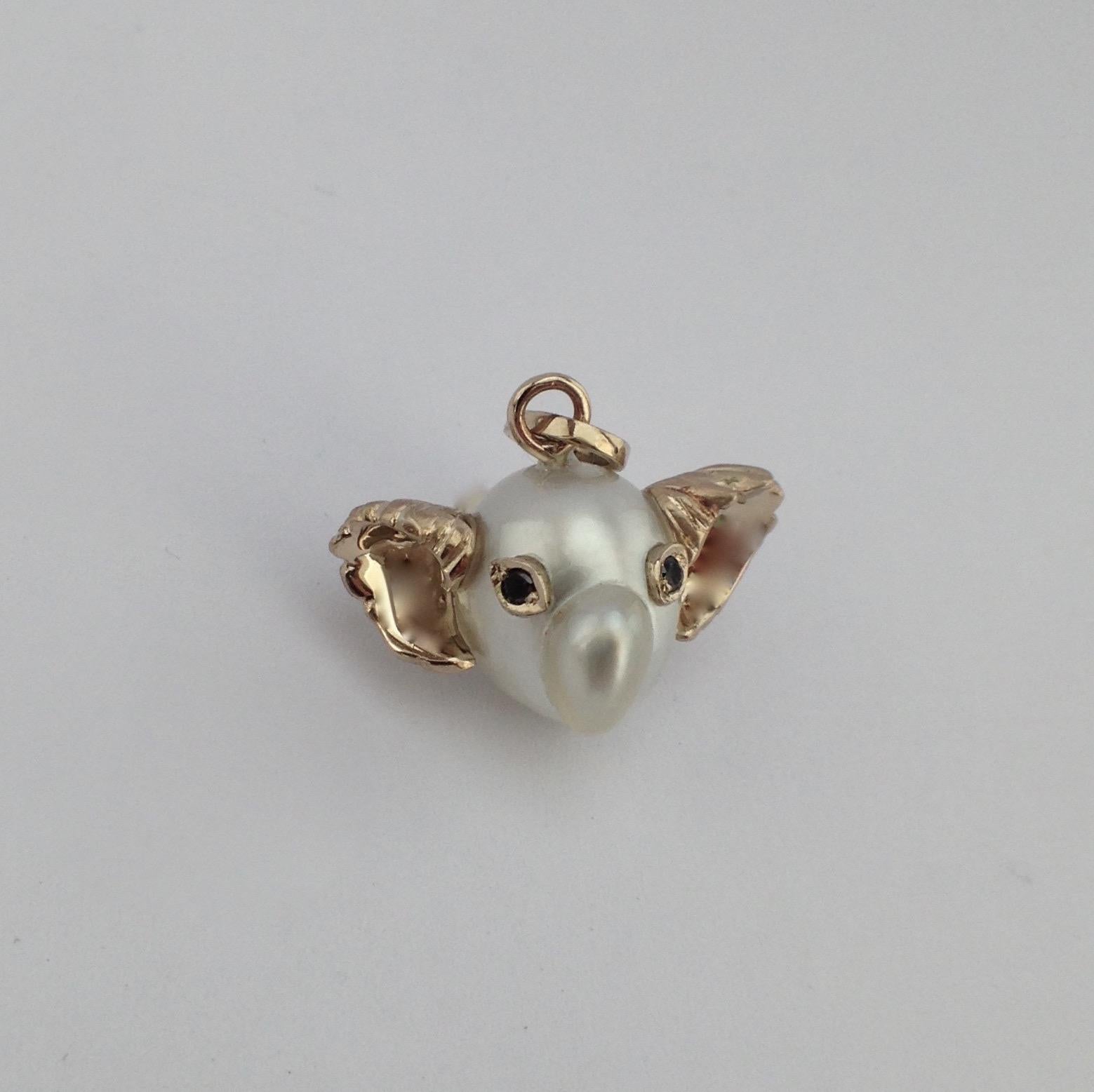 Koala Australian Pearl Black Diamond 18 Karat White Gold Pendant or Necklace  4