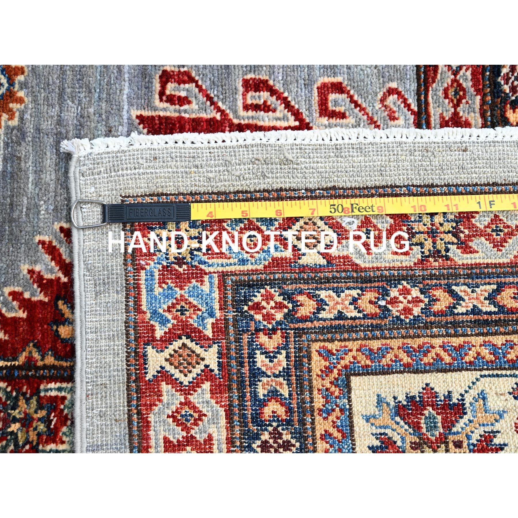 Tapis oriental gris afghan super Kazak noué à la main 10'2