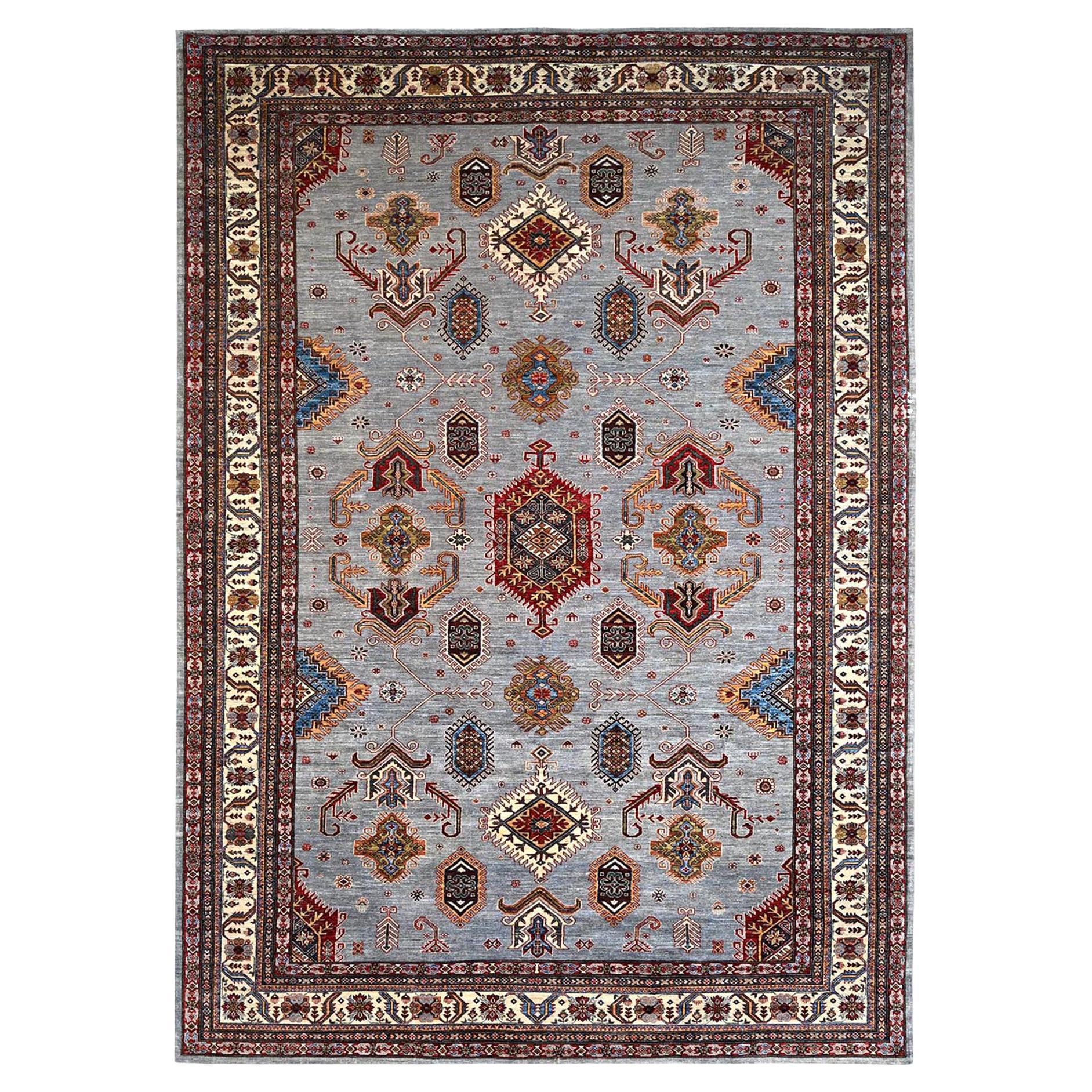 Koala Gray Afghan Super Kazak Hand Knotted Pure Wool Oriental Rug 10'2" x 14'0"