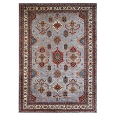Alfombra Oriental Koala Gris Afgana Super Kazak Anudada a Mano de Lana Pura 10'2" x 14'0