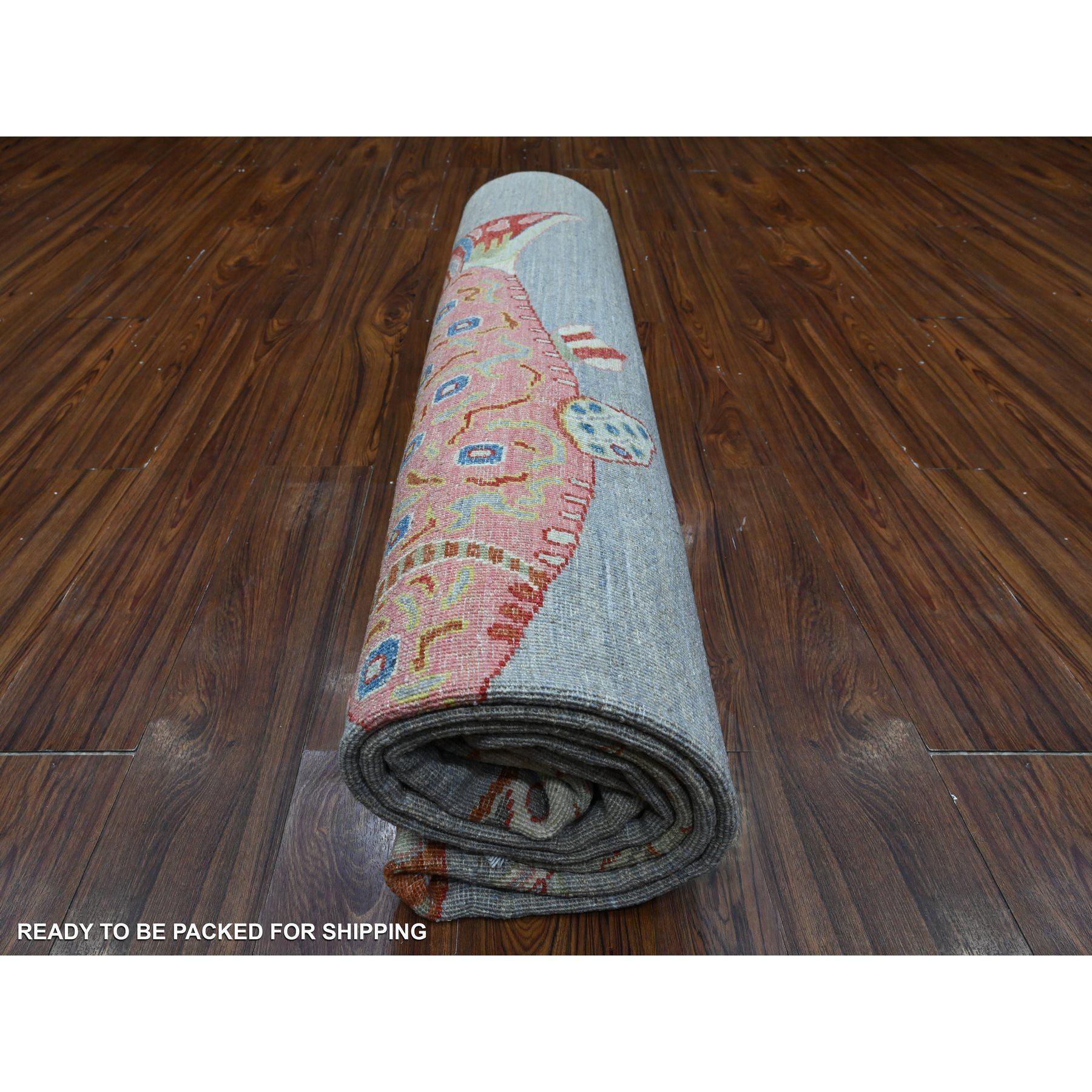 Koala Gray Hand Knotted Wool Afghan Peshawar Oceanic Fish Design Oriental Rug For Sale 4