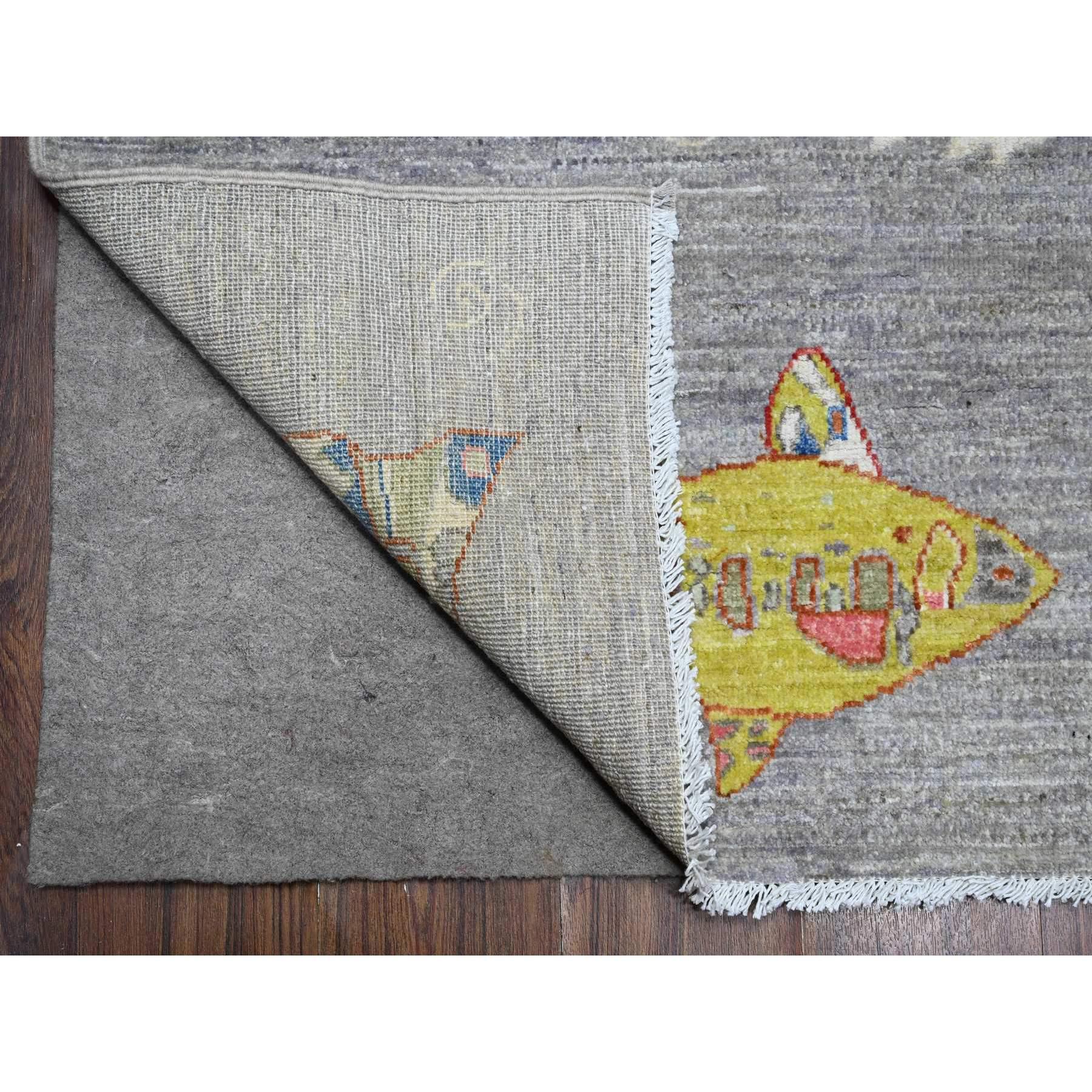 Koala Gray Hand Knotted Wool Afghan Peshawar Oceanic Fish Design Oriental Rug In New Condition For Sale In Carlstadt, NJ