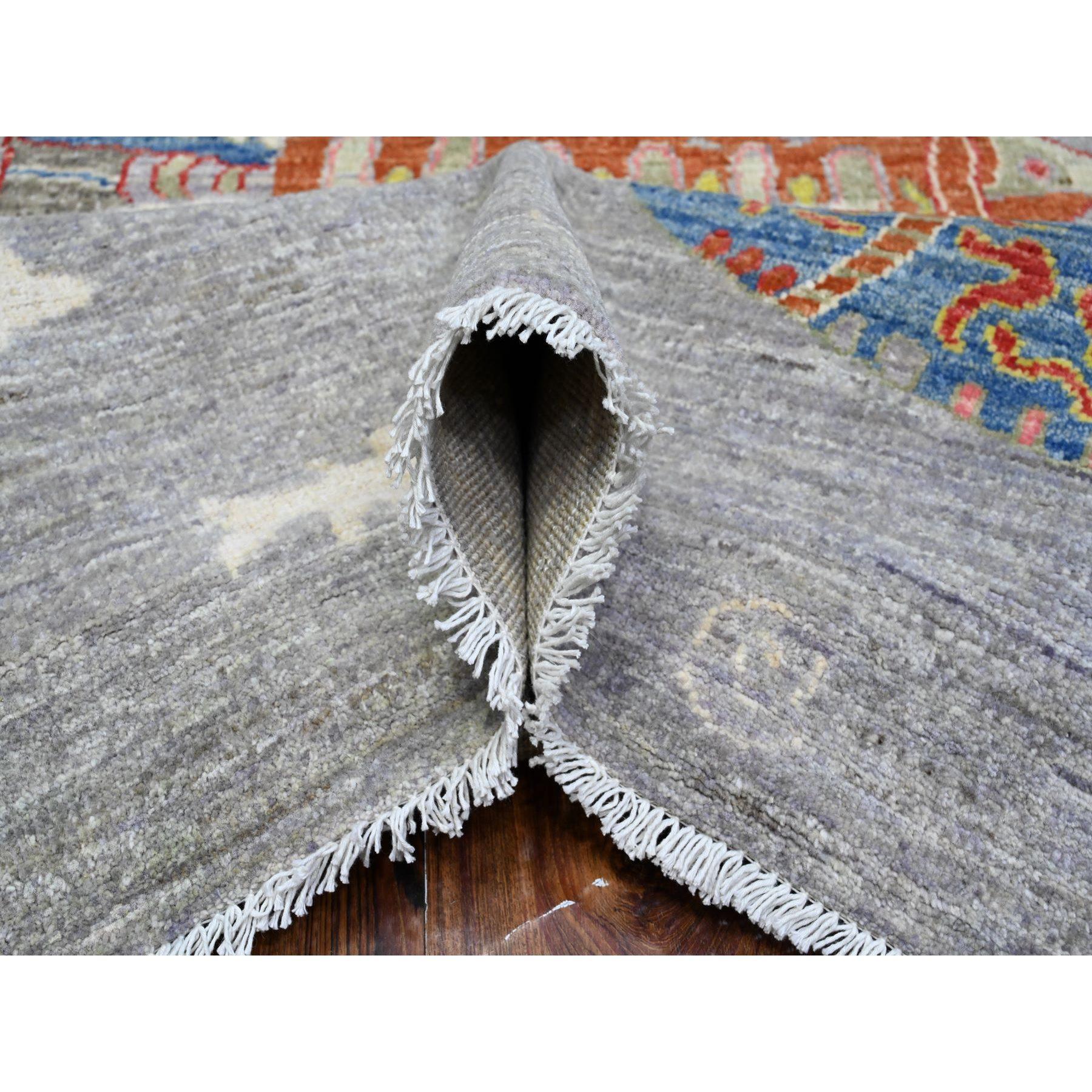 Contemporary Koala Gray Hand Knotted Wool Afghan Peshawar Oceanic Fish Design Oriental Rug For Sale