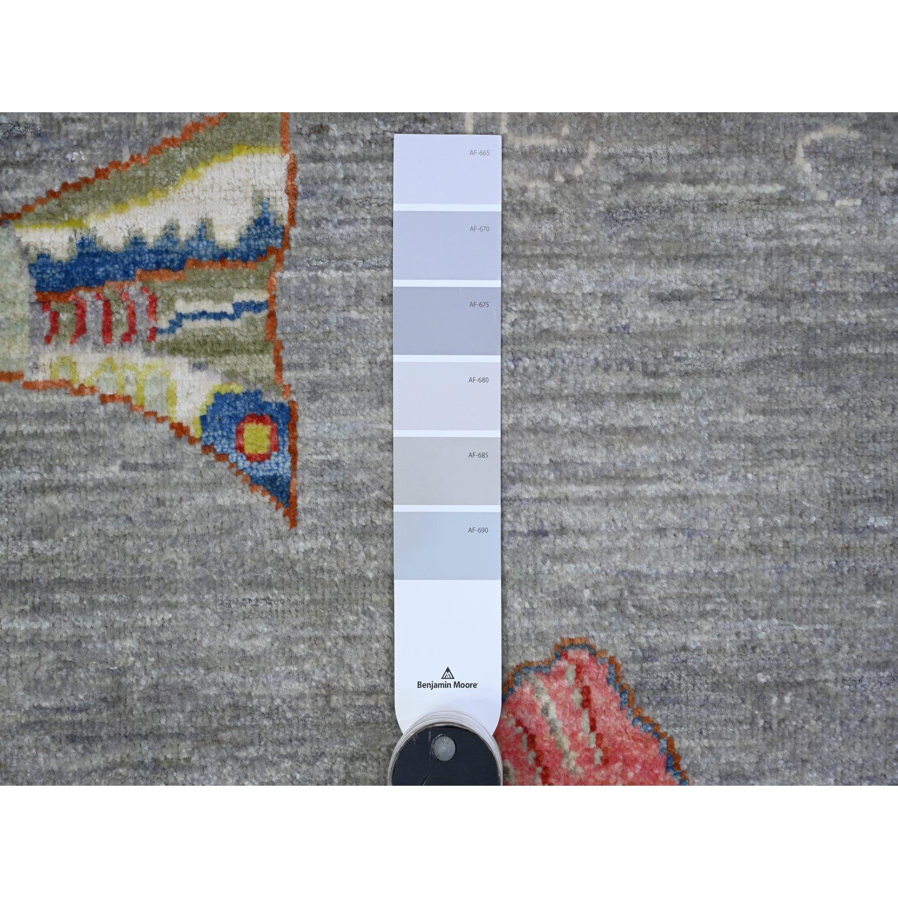 Koala Gray Hand Knotted Wool Afghan Peshawar Oceanic Fish Design Oriental Rug For Sale 2
